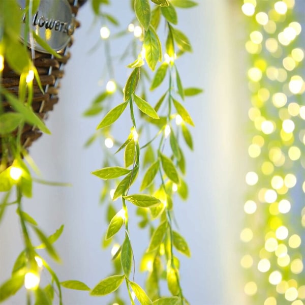 Outdoor Solar Garland, Willow Leaves Outdoor Light Garland 100LED