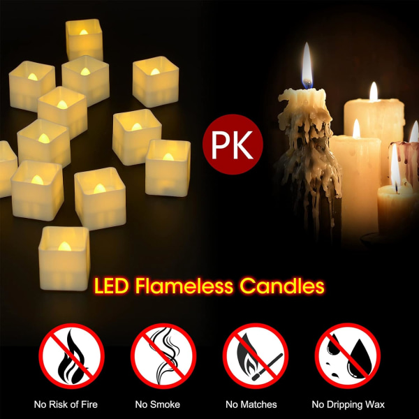 12 stk Flimrende LED-lys Kvadratiske Batteridrevne Te-lys