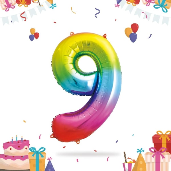 Färgglada 9:e födelsedagsballonger - Stort nummer 9 ballongnummer