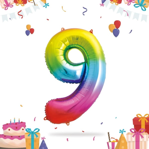 Värikkäät 9. ?? Syntymäpäiväpallot - Suuri Numero 9 Pallonumero