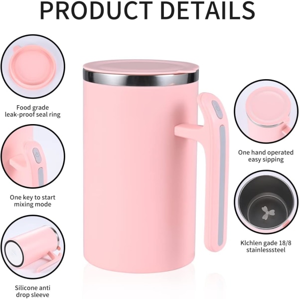 Rosa S+ rostfritt stål självomrörande mugg Lämplig för kaffe/Mi