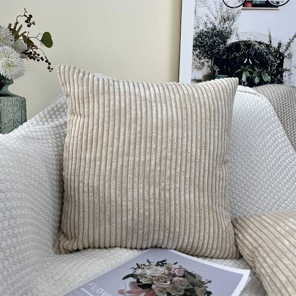 (45 x 45 cm, Beige) Cordfløyel putetrekk, sett med 2 dekorative P