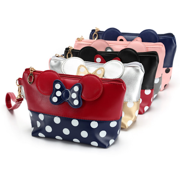 Mickey Makeup Opbevaringspose, Sløjfe Polka Dot Rejse PU Kvinder Taske, P