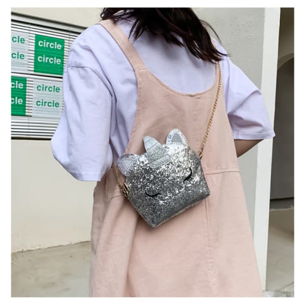 (Farve) Enhjørning Crossbody Pung Taske Glitter Sequin Pung