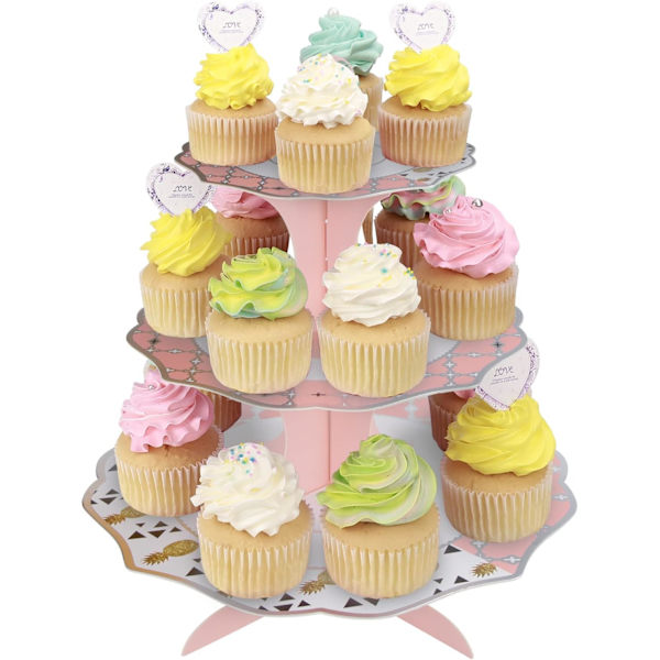 (32cm) Cupcakesställ 3-våningar Kartong Cupcakesställ för Baby Shower
