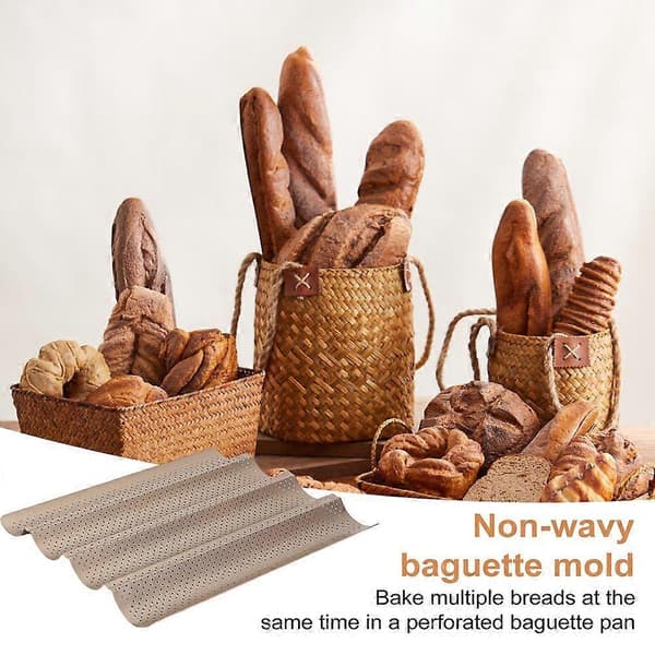 Baguette Brödform Non-Stick Vågig Baguetteform Perforerad Baguette Bakplåt för Surdegsbröd Italienskt Bröd M