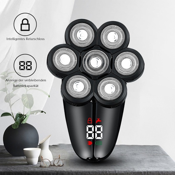 (Sort) Elektrisk shaver til mænd, 5-i-1 shaver