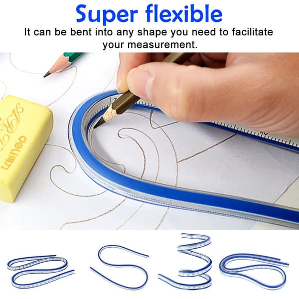 ##/Flexibel PVC + Metall Linjal - 40cm, Flexibel Böjd Linjal, Transparent##/