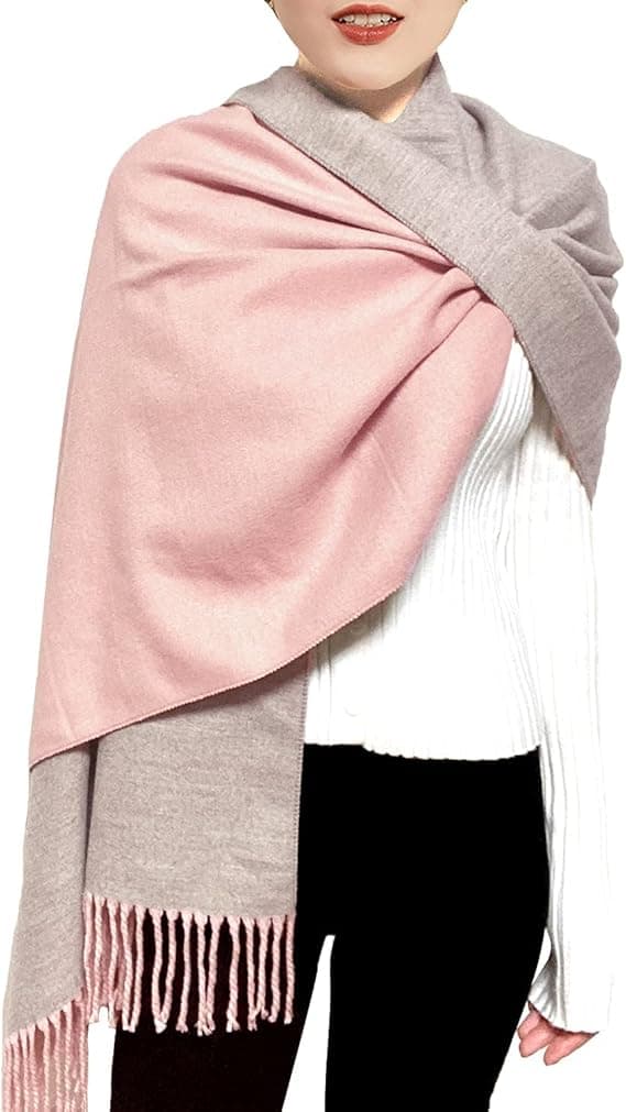 (ROSA+GRÅ) Cashmeresjal för dam Vinter Vändbar Pashmina Lång