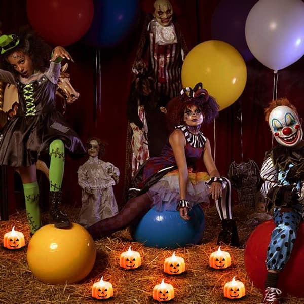 12 stk. Halloween Skumle Ansikter Gresskar Telys (Flammeløse Telys)