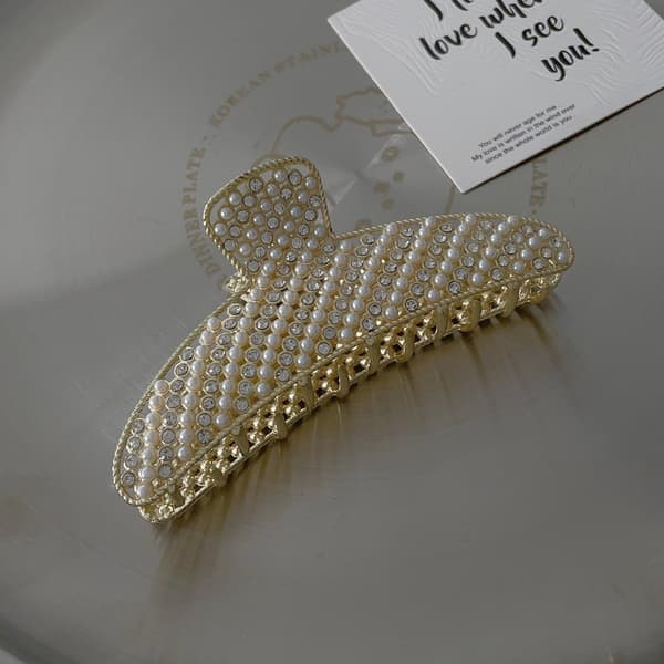 ##/Stor pärlklämma - Guld, delikat design, hårklämma##/