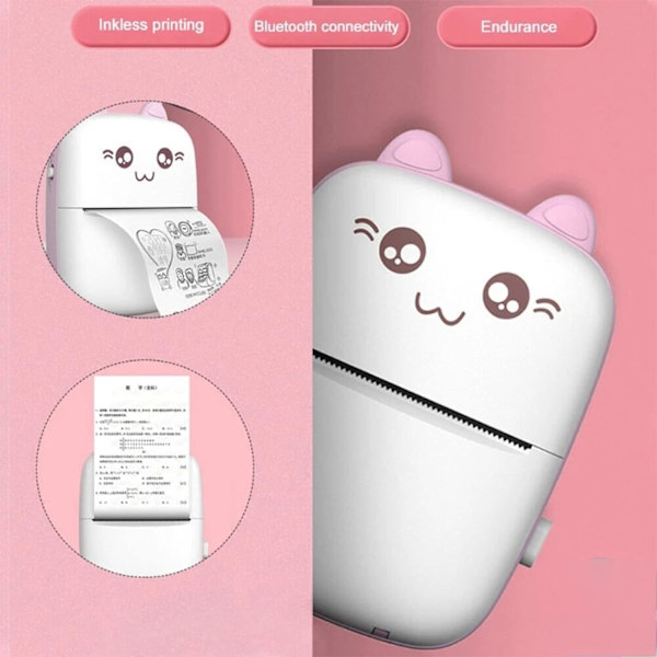 Mini Bärbar Termisk Fotoprinter (Rosa) Trådlös BT Fickprinter