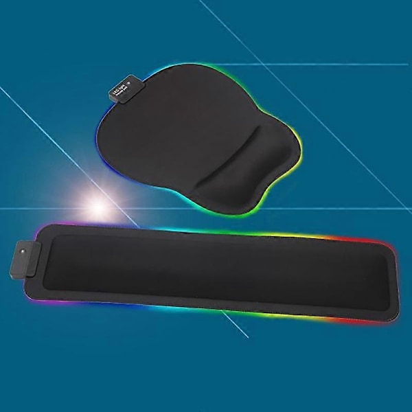 Musmatta Ljusstark Halkfri Långsam Återhämtning Bekväm Beröring Slitstark Handledsstöd LED RGB-ljus Datormusmatta Tangentbordsöverdrag för Hemmet A