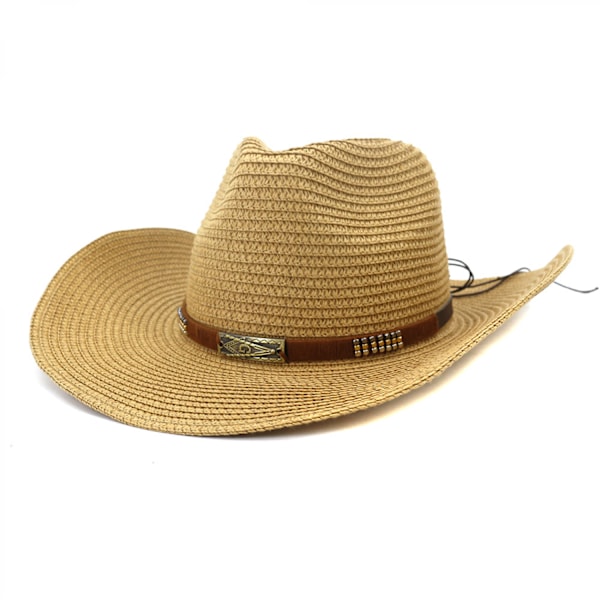 ##/Cowboyhatt for kvinner og menn, westernhatt med bred brem og stropp##/