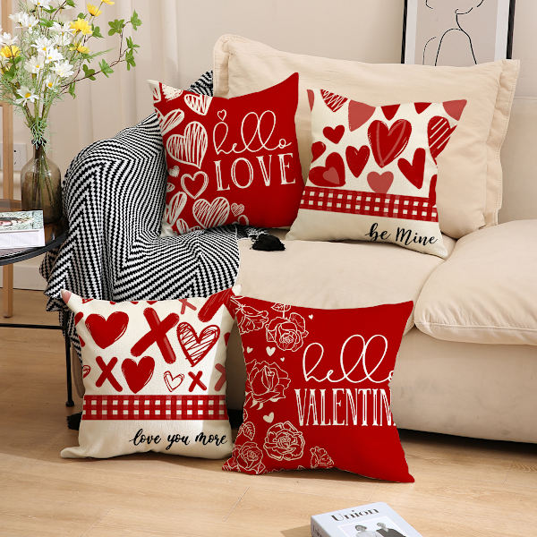 ##/4 stk Valentinsdag Hjerte Ballong Lin Putetrekk, 45x45 cm##/