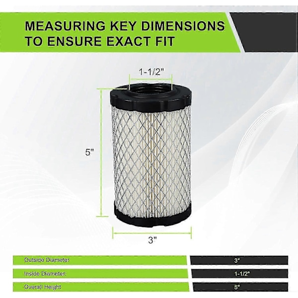 (Pakke med 2) D130 D140 D110 D105 Luftfilter til John Deere MIU14395 E130 E100 E120 Z225 D100 Z235 Z255 L105 X124 L107 Husqvarna YTH22V46 YTH24V48 YTA22