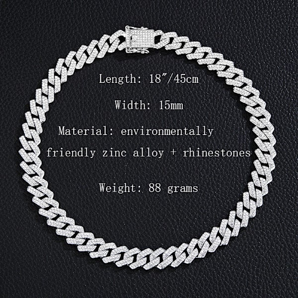 ##/Miesten Cuban Link -ketju Jäädytetty Miami Cuban Link -kaulakoru Kulta Hopeapinnoitetut Kaulakorut Timanttiketju Bling Bling Hip Hop Korut Hopea##/
