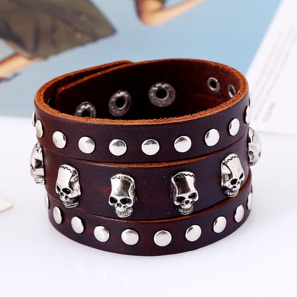 Unisex Gothic Punk Rock Stil Skalle Rivet Justerbar Bred Läder