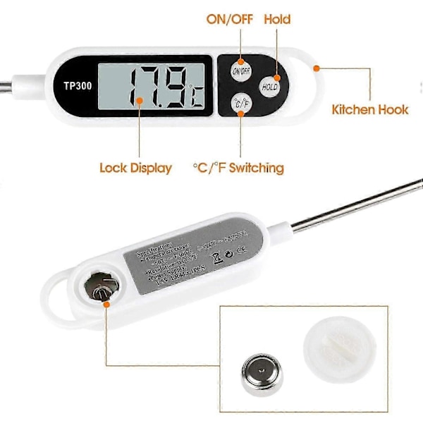 Kökstermometer, Digital termometer med lång sond, Direktavläsande matlagningstermometer