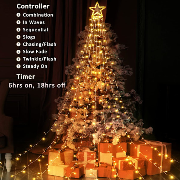 317 LED Julelys Girlande, Diameter 32cm Stjernelys Gardin
