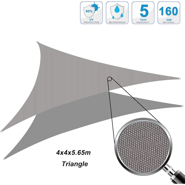 ##/Trekant Skygge Sejl 4x4x5.7m Vandtæt og UV-resistent, Velegnet##/