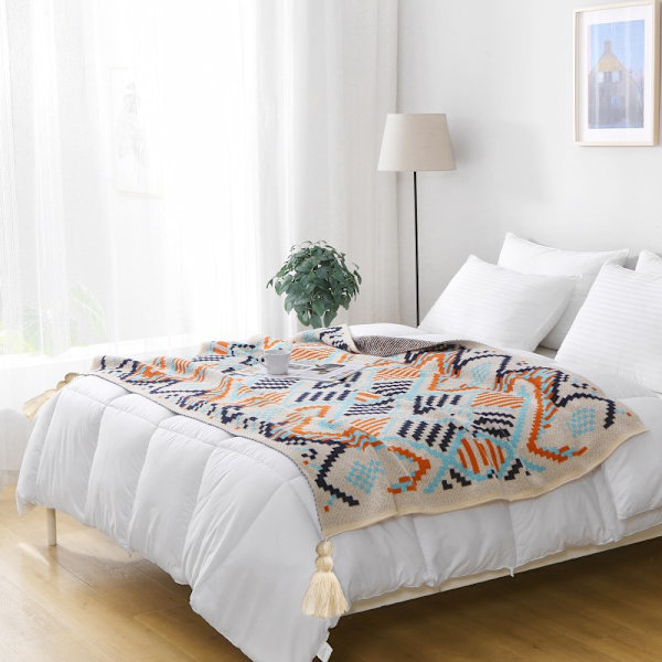 1 Stycke 110x130cm Stickad Filt Rutig Mönster Mjuk Bekväm