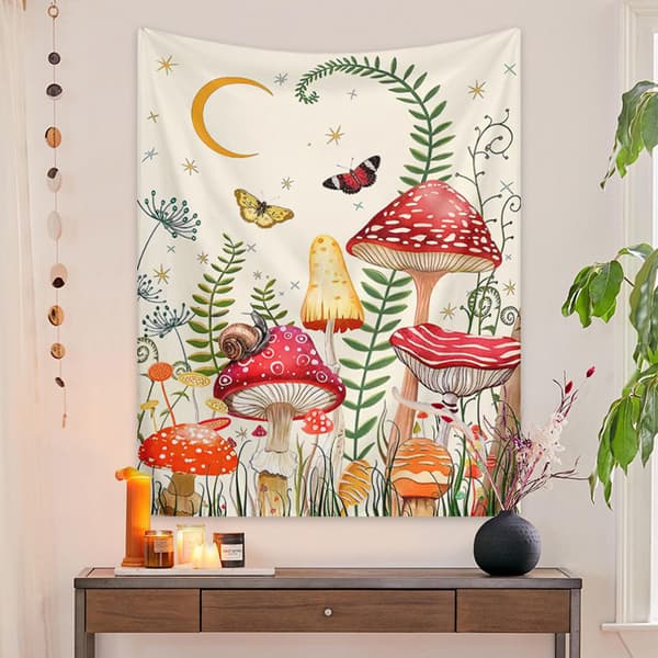 130x150cm Fantastiske Sopp Hvit Veggteppe for Nat