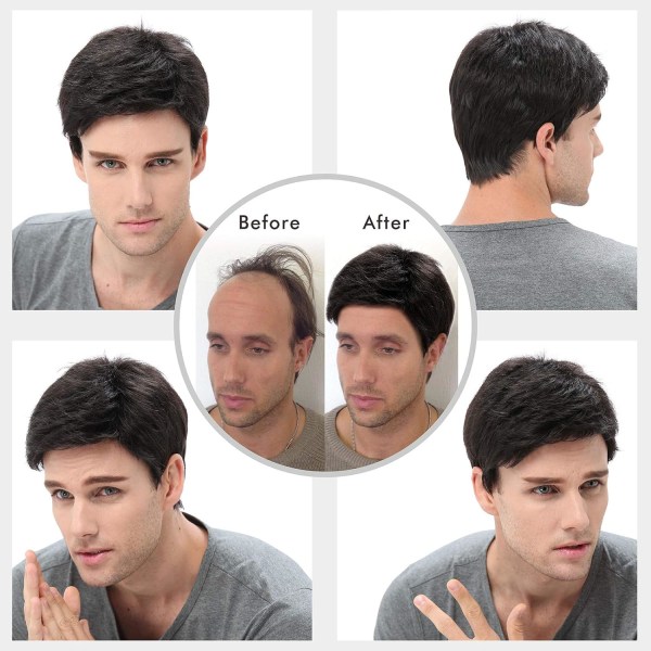 Mænds paryk sort kort krøllet hår Mode naturligt syntetisk dagligt