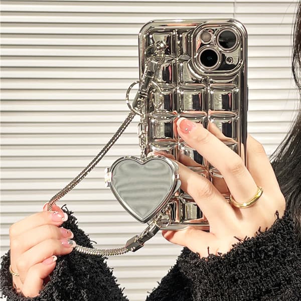 ##/Silver pläd kedja mobiltelefonfodral, iPhone14##/