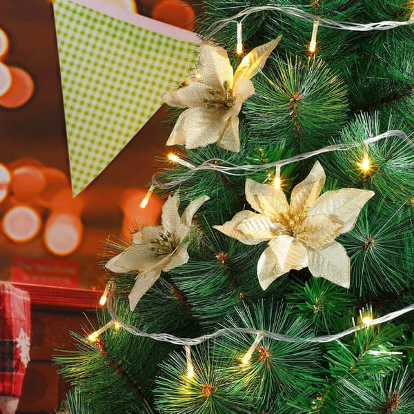 (Blå) 45 stk. Jule Poinsettia Dekorationer Glitter Poinsett