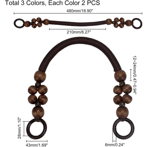 3 farger 6 stk Treperlet veskehåndtak, nylon tau håndveske stropp