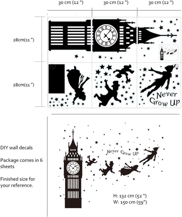 Peter Pan Tähtiseinä Tarra Big Ben Keiju Seinätarra Irrotettava Sisustus