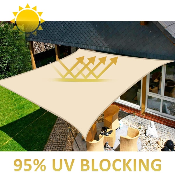 2x3 m solseil Beige rektangulær utendørs hagemarkise anti-UV