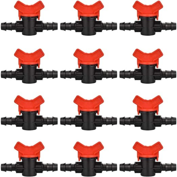 12 stk. Havehane til Slange, Slange Vandingsventil 16 x 16mm Stophane Plastik Fitting til Udendørs Kontrol af Havevandventil (Sort + Rød)