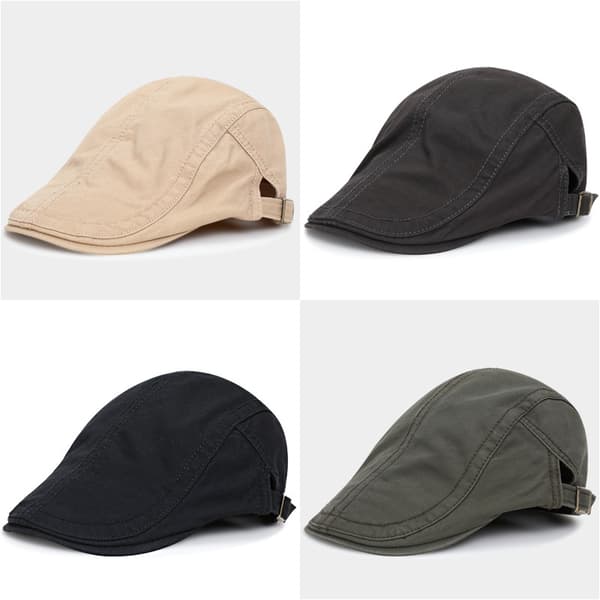 Justerbar bomullsretro beret for menn, marineblå, solbeskyttelse