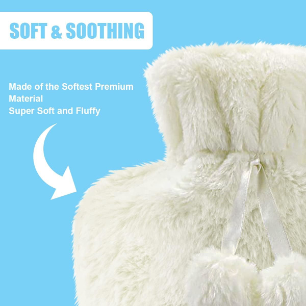 ##/2L Termosflaska - Vit pälsboll, termosflaska med supersoft##/