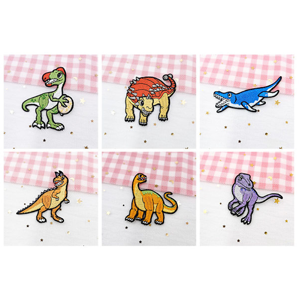 15 stk. broderede strygemærker med dinosaurmotiver