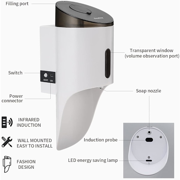 ##/700ml Automatisk Såpedispenser Veggmontert Automatisk Såpedispenser##/