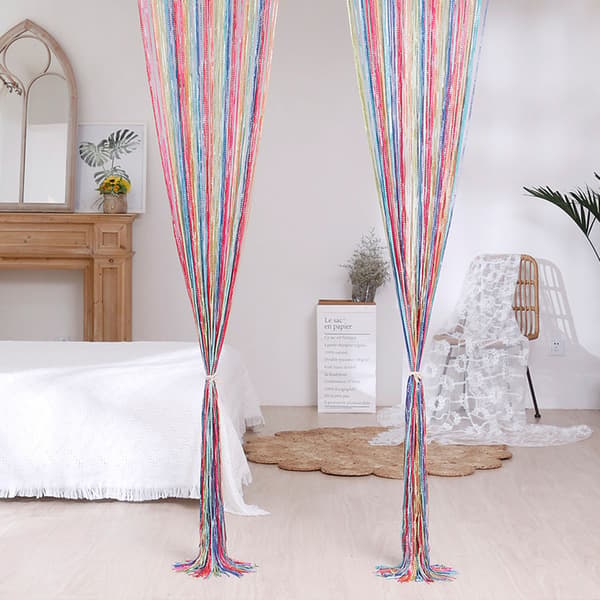 ##/Flerfärgad trådgardin 100 cm x 200 cm (regnbåge)##/