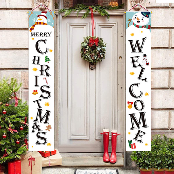##/Udendørs Juledekoration Banner - Hvid Snemand, Jule Si##/