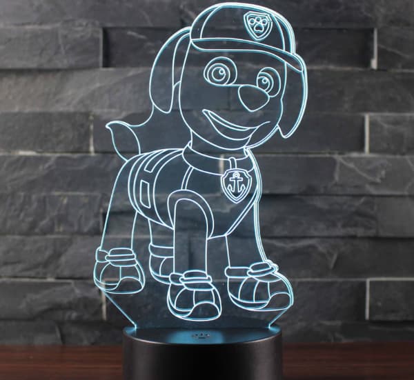 Paw Patrol 3D Illusionslampe LED Nattelys, 16 Farger Blinkende