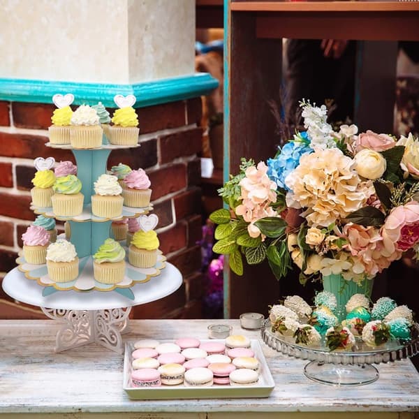 (Blå 32cm*30cm) 3-trinns cupcake-stativ Papp cupcake-stativ for