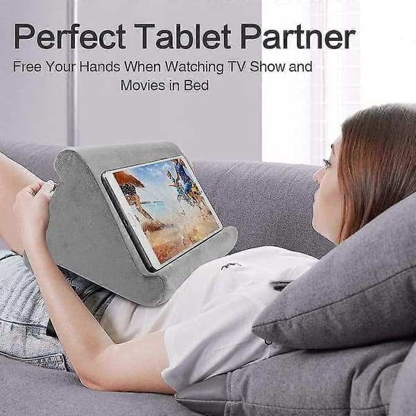 Tablet Stand Pude, Multi-vinkel Blød Pude Skød Stand, Kileholder, Bærbar Trekant Tablet Stand (sort) grey