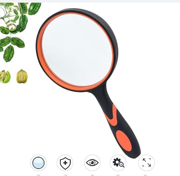 Förstoringsglas 10X (Orange), Handhållen Läsförstoringsglas med Halkskydd