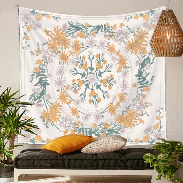 150×200cm Boheemi Seinävaate - Keltainen murskattu kukka, Seinävaate