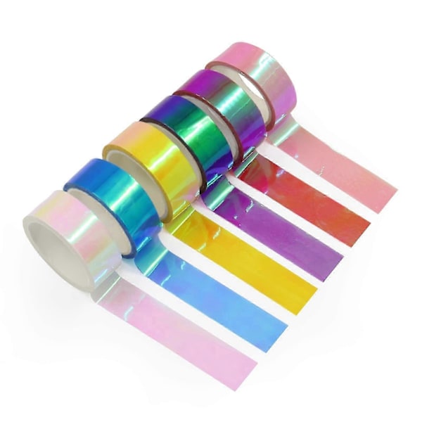 6 rullar holografisk tejp 5m/196.8in Assorterade färgade dekorativa prismatiska glittertejper för DIY-hantverk Scrapbooking-presenter