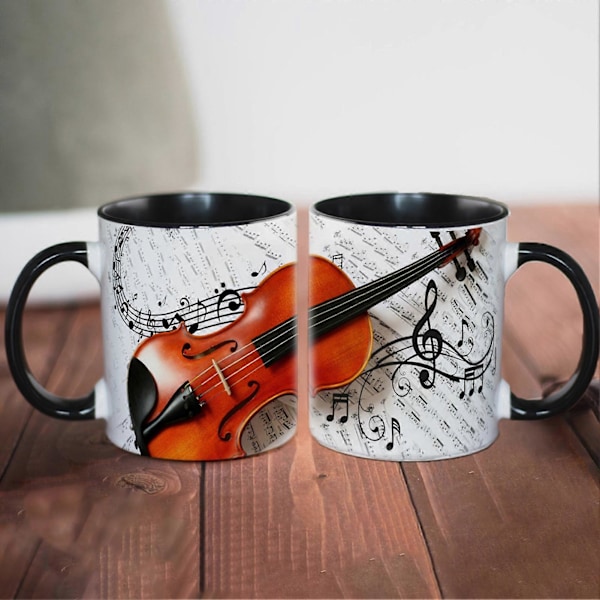 Musikalisk Kaffemugg Keramisk Nyhet Musiknot Kopp Stor 350ml Kapacitet Gitarr Piano Violin Design Varm Dryckesmugg Musikalisk Gåva för Musikälskare Hem D C