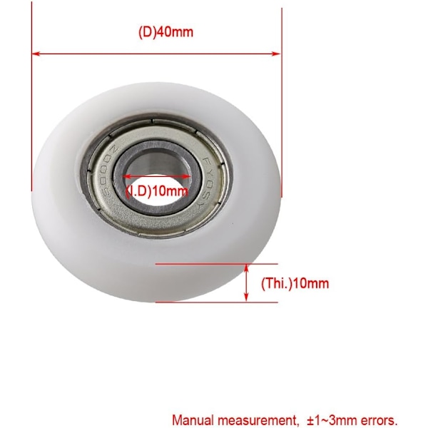 Sats med 4 vita stålkullagringar 10 x 40 x 10 mm för dörrar och