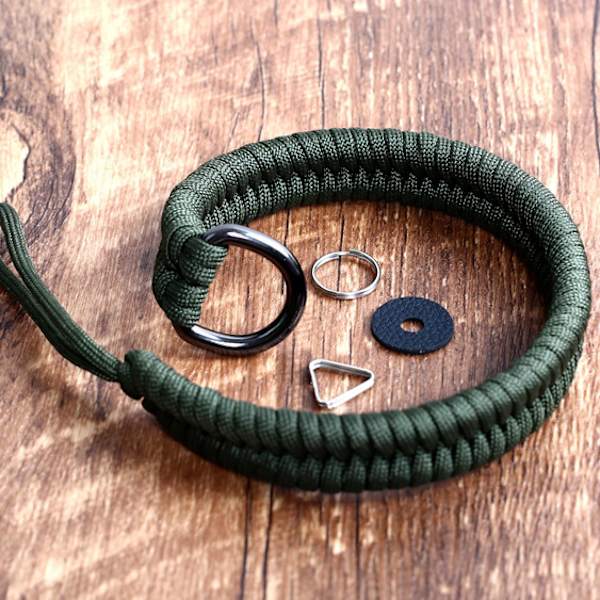 Kameraremmi, 35 cm punottu paracord-kameraremmi (vihreä), pikalukitus