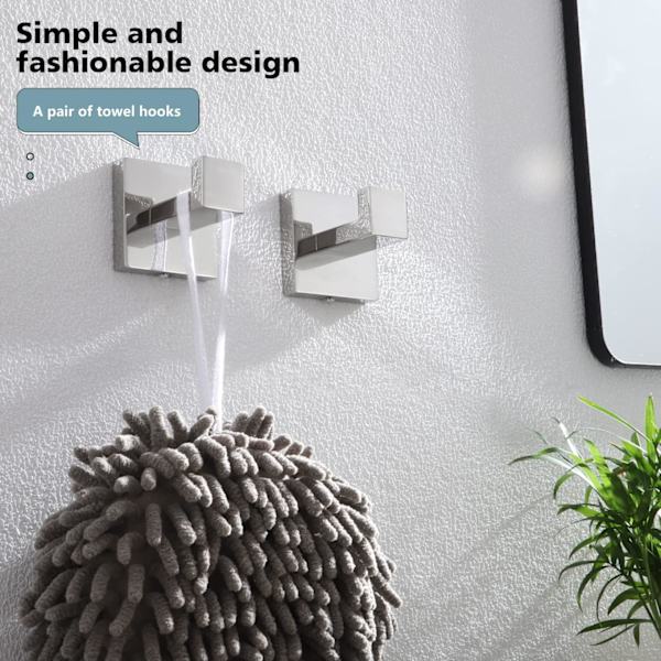 2-pack fyrkantiga väggkrokar för badrock - Silverspegel, m